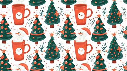 New Year pattern, Christmas tree and snowman mug