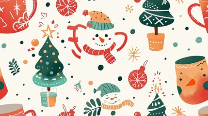 New Year pattern, Christmas tree and snowman mug