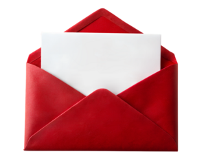 Red envelope with blank letter Inside with copy space for text, isolated on white transparent background, PNG element