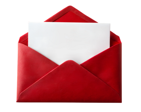 Red envelope with blank letter Inside with copy space for text, isolated on white transparent background, PNG element