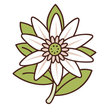 white flower green leaves simple design clip art preview