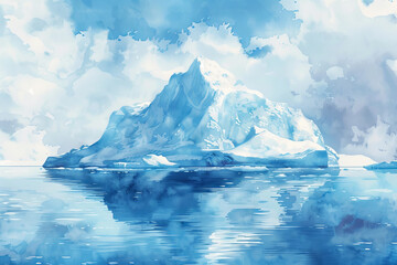 A large ice block is floating in the ocean
