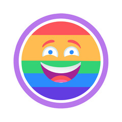Obraz premium Colorful Happy Emoji with Rainbow Stripes Expressing Joy and Inclusivity Vector Art
