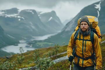 Naklejka premium hiker in the mountains