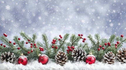christmas background with branches and snow