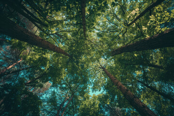 Fototapeta premium A forest with trees reaching up to the sky