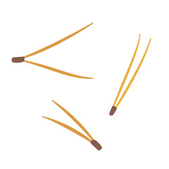 Beautiful falling yellow pine needles as a symbol of autumn forest foliage isolated on white background. Hand drawn vector flat colored illustration