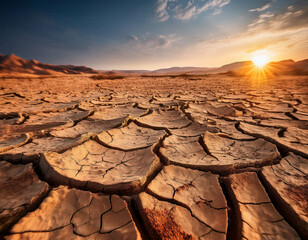 A macro shot of cracked, dry earth in a barren landscape, emphasizing the rough texture