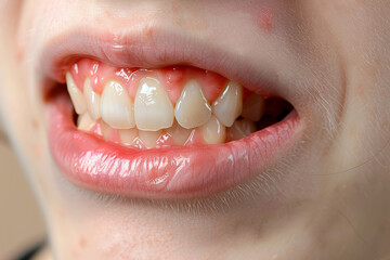 Fototapeta premium A woman's mouth is open, showing her teeth and gums