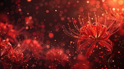 Lycoris radiata (Red Spider Lily) flowers on dark color background, dramatic romantic sad concept, mysterious beauty.