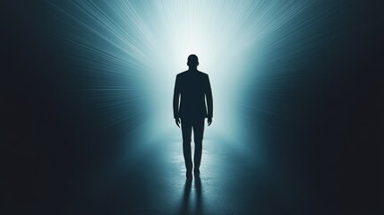 Fototapeta premium A man is walking in a dark tunnel