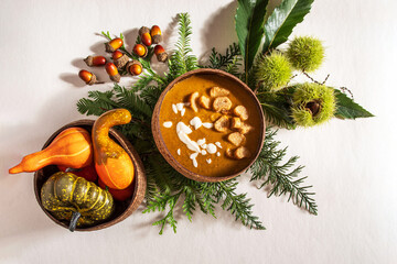 Seasonal soup with autumn vegetables 