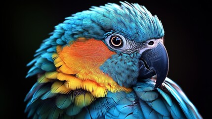 Fototapeta premium A colorful parrot with a blue head and yellow and orange feathers