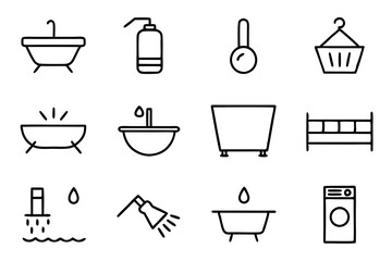 A set of  Bath and Bathroom - Light Line Icons stock vector art illustration 