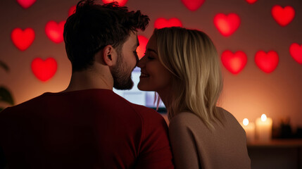 Couple having their first virtual date through a video call on a dating app with candles in the background online love