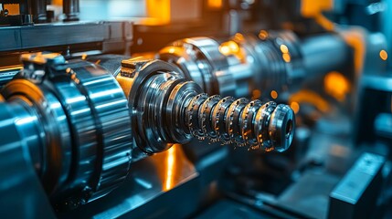 Fototapeta premium Close-up of a complex industrial machine with gears and metallic parts
