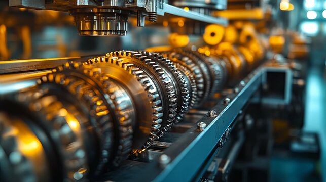 Close-up of Industrial Gear System with Blurry Background