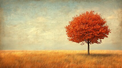A Single Red Tree Standing in a Field of Gold