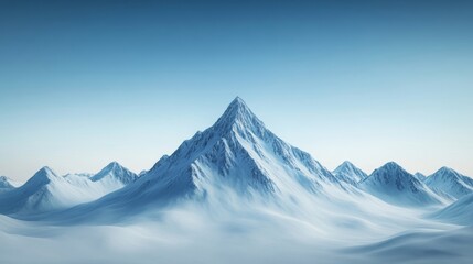 Obraz premium Frozen mountain range, sharp icy peaks towering over the vast, snow-covered valleys, frigid winds swirling in the air 
