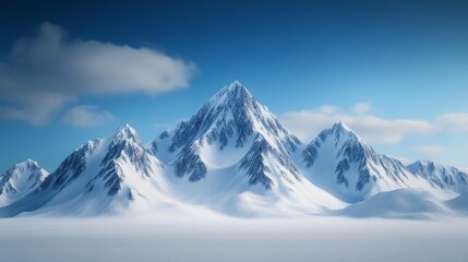 Fototapeta premium Frozen mountain range, sharp icy peaks towering over the vast, snow-covered valleys, frigid winds swirling in the air 