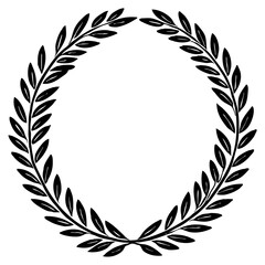 Laurel wreath . Black and white botanical pattern. For use in graphics, materials. Abstract plant shapes. Minimalist illustration for printing on wall decorations.