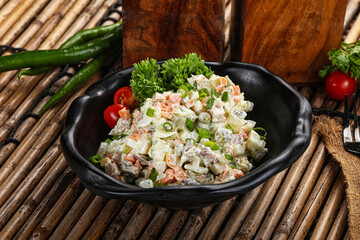 Traditional Russian salad with mayonnaise