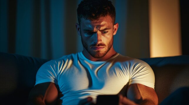 Man looking nervous as he gets ready for a virtual date through a video chat on a dating app first-date jitters 