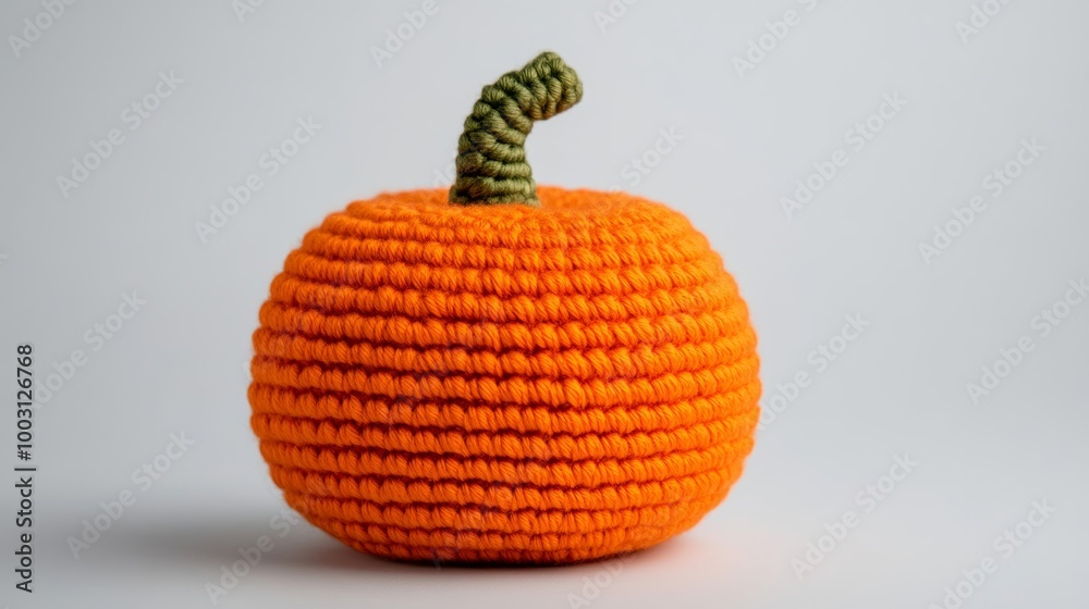 Poster Mini crochet pumpkin with a wooden stem isolated on a light background minimalist fall decor 