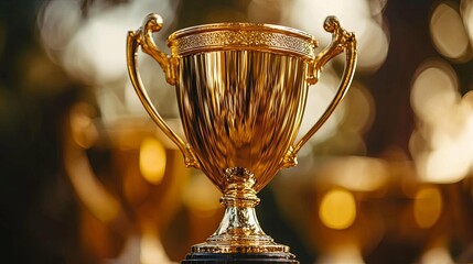 Golden Trophy With Intricate Details Against a Blurred Background