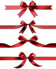 Four elegant red bows on ribbon, perfect for decoration or gifts. transparent background