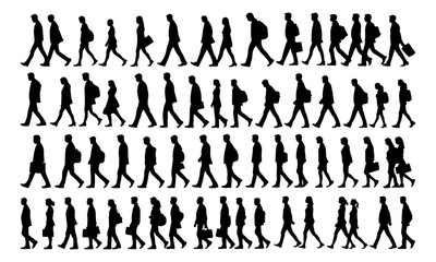 Black Silhouettes of Individuals Walking in Different Poses