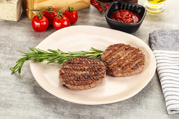 Grilled two beef burger cutlet