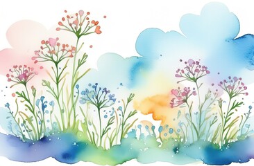 Obraz premium Abstract colorful watercolor blurred waves on white background. Flowering grasses in the meadow
