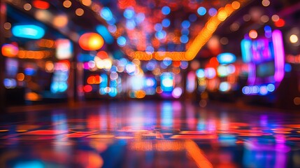 Blurred Lights and Reflections on a Glossy Floor in a Casino Setting