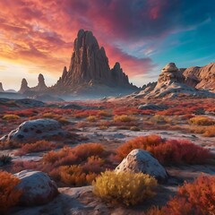 an alien landscape with unusual rock formation Generative AI