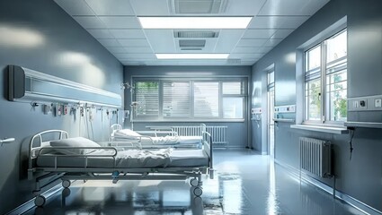 Naklejka premium Modern Hospital Room with Medical Beds and Natural Light