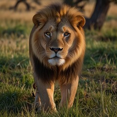 Obraz premium a realistic illustration of a lion in the savannah