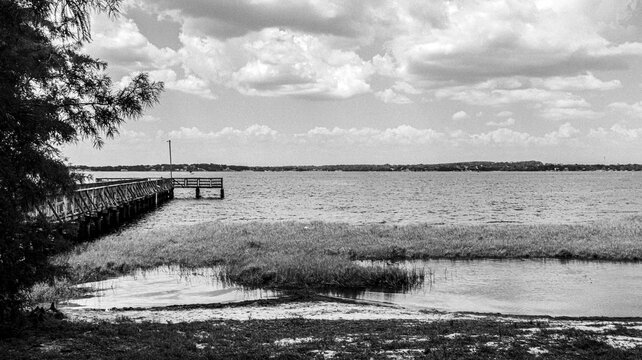 black and white deck pier lake clermont florida