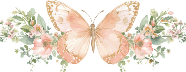 butterfly and flowers, vector illustration.