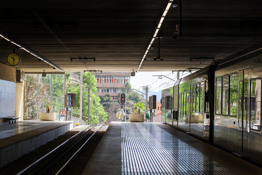 Catalonia, Spain on May 21, 2024: View of the Cremallera de Montserrat (Montserrat rack rail) Station.