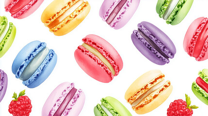 Sketch-style wallpaper featuring macarons and blueberries on a white background.