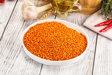 Raw red lentil for cooking