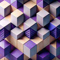 Obraz premium A colorful image of purple and tan blocks arranged in a pattern. The blocks are made of wood and are arranged in a way that creates a sense of depth and texture. The image has a playful