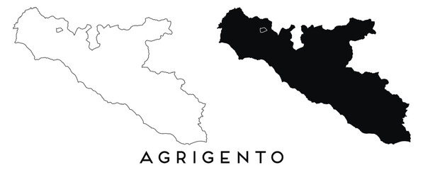 Agrigento map outline and black silhouette vector