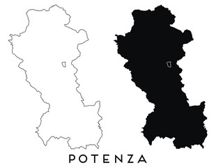 Potenza map outline and black silhouette vector