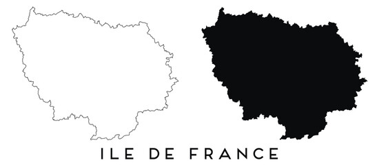 Ile de France map outline and black silhouette vector