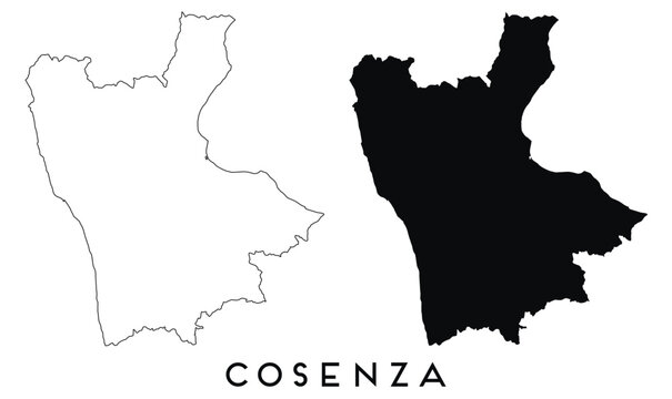Cosenza map outline and black silhouette vector