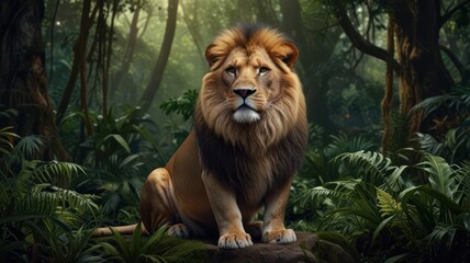 a realistic illustration of a lion sitting
