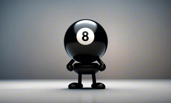 3d billiard eight ball cartoon character mascot digital art