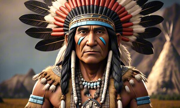 3d Native American Indian chief cartoon character mascot digital art